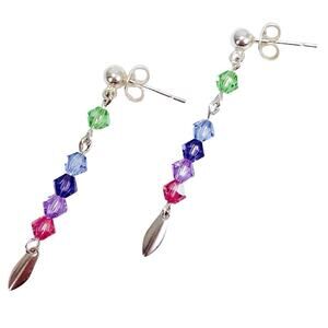 VTG Artisan Sterling Silver Swarovski Colorful Crystal Dangle Earrings Handmade
